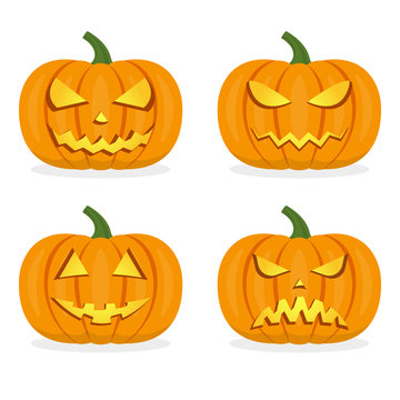 Halloween pumpkin icon set. Pumpkin with scary face collection. Vector illustration.