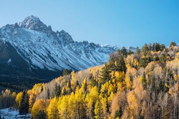Colorado autumn landscape with mountains and aspens