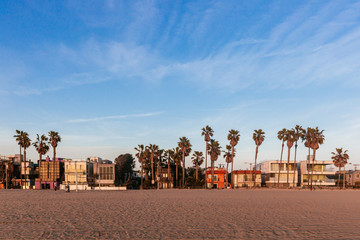 Houses and palm trees near Venice Beach, Los Angeles - obrazy, fototapety, plakaty