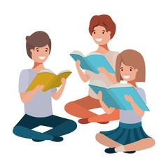 young students sitting reading book