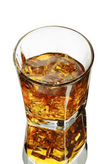 6765812 A glass of whiskey on a white background. ice cubes. Isolated