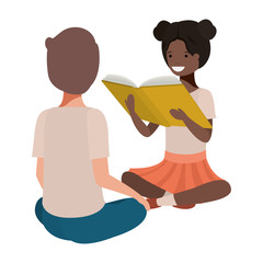 young ethnicity students sitting reading book