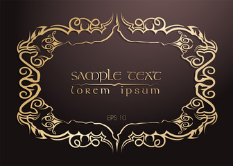 Abstract gold frame with celtic motives. Vector illustration isolated on dark background.