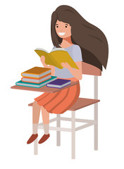 young student girl reading in school chair