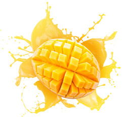 mango slices in juice splash