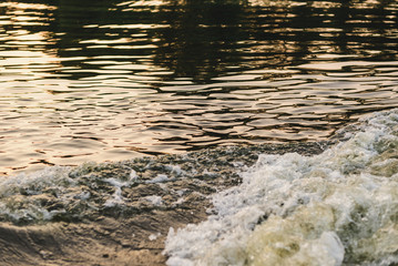 the water of the pond at sunset on the whole frame