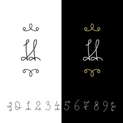 6717128 Set of vector calligraphy numbers from 0 to 9. Lined ornate monogram.