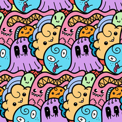 Obraz na płótnie Canvas 6717158 Funny doodle monsters seamless pattern for prints, designs and coloring books