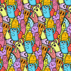 6717156 Funny doodle monsters seamless pattern for prints, designs and coloring books