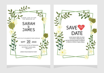 Set of card with flower rose, leaves. Floral poster, invite.  Wedding ornament concept. wedding invitation card template Vector illustration.
