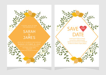 Set of card with flower rose, leaves. Floral poster, invite.  Wedding ornament concept. wedding invitation card template Vector illustration.