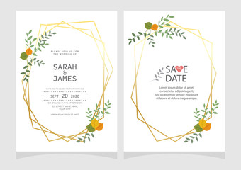 Set of card with flower rose, leaves. Floral poster, invite.  Wedding ornament concept. wedding invitation card template Vector illustration.