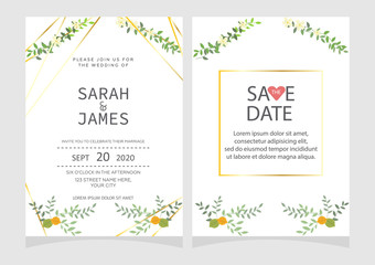 Set of card with flower rose, leaves. Floral poster, invite.  Wedding ornament concept. wedding invitation card template Vector illustration.