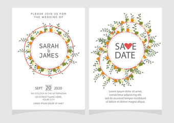 Fototapeta premium Set of card with flower rose, leaves. Floral poster, invite. Wedding ornament concept. wedding invitation card template Vector illustration.