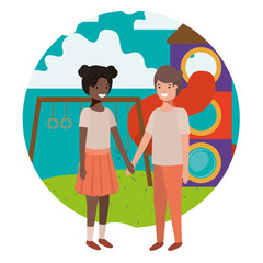 friendly teenagers ethnicity couple at the amusement park