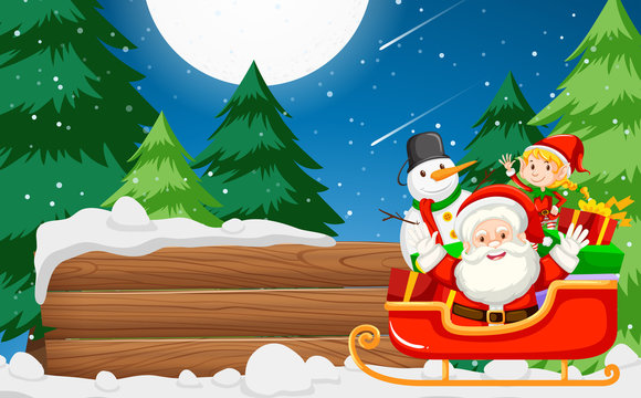 Santa claus with wooden banner