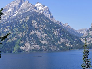 Close up of Jenny Lake with the Cascade Canyon at the Grand Teton National Park in Wyoming.