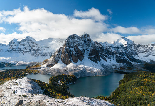Epic views of distant snow covered peaks in Canada