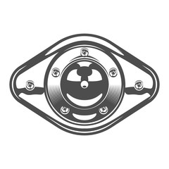 Vintage motorcycle engine cover cylinder template in monochrome style isolated vector illustration