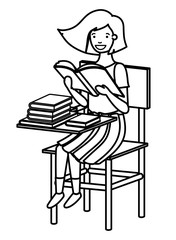 young student girls reading in school desk