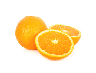 whole and half cut fresh Navel orange on white background