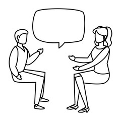 young couple seated talking