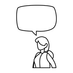 young woman modeling with speech bubble