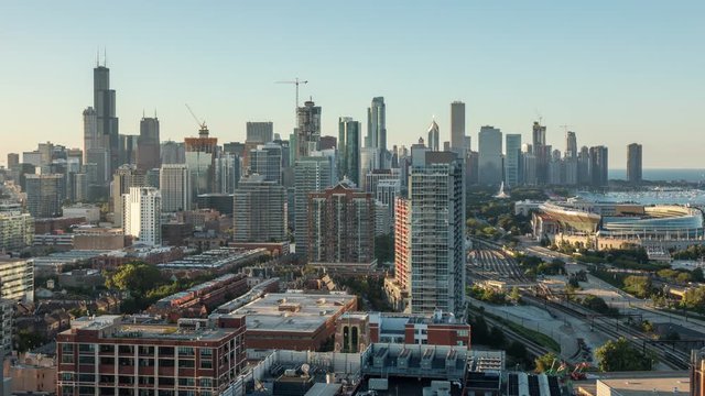 Chicago City Skyline Day to Night Sunset Timelapse