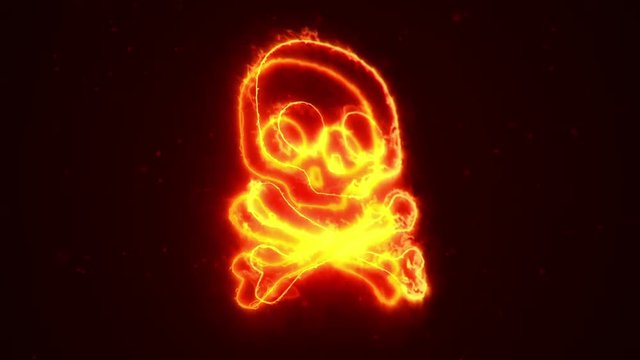 Animation of fire or flow energy from skull symbol. Animation of seamless loop.