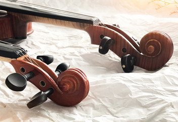 Obraz na płótnie Canvas The construction of violin,Scroll,Pegbox and neck,on background