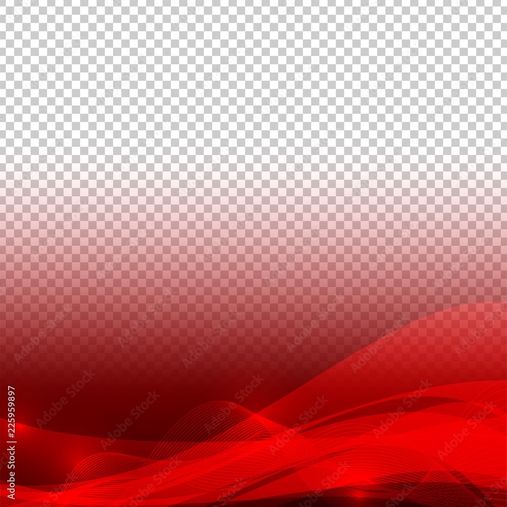 Poster wave elements red color abstract vector with transparent background