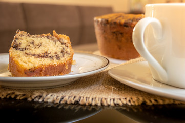 Cake and cup of coffee on a table