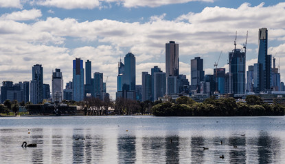 Obraz premium Melbourne City Skyline from Albert Park Lake