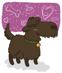 Cute Brown Water Dog with Lovely Doodles in Bubble Speech, Vector Illustration
