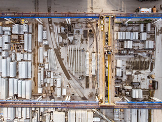 Bricks, concrete blocks and trucks by drone