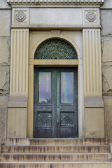 Mausoleum Entrance in Mountain View Cemetery. Oakland and Piedmont, Alameda County, California, USA.