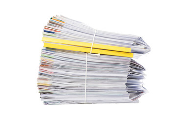 Stack of business document papers isolated on white background