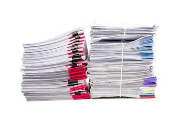 Stack of business document papers isolated on white background