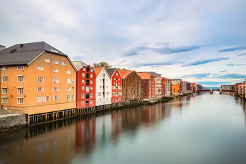 Colorful houses and  the Nidelva River, Trondheim, Norway.