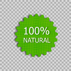 Vector Natural Product Tag, Linen Texture Badge on Transparent Background.