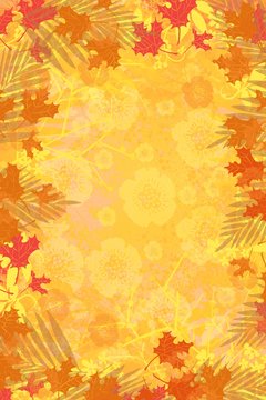 gold floral background, leaf and design autumn color background, with hand painted elements
