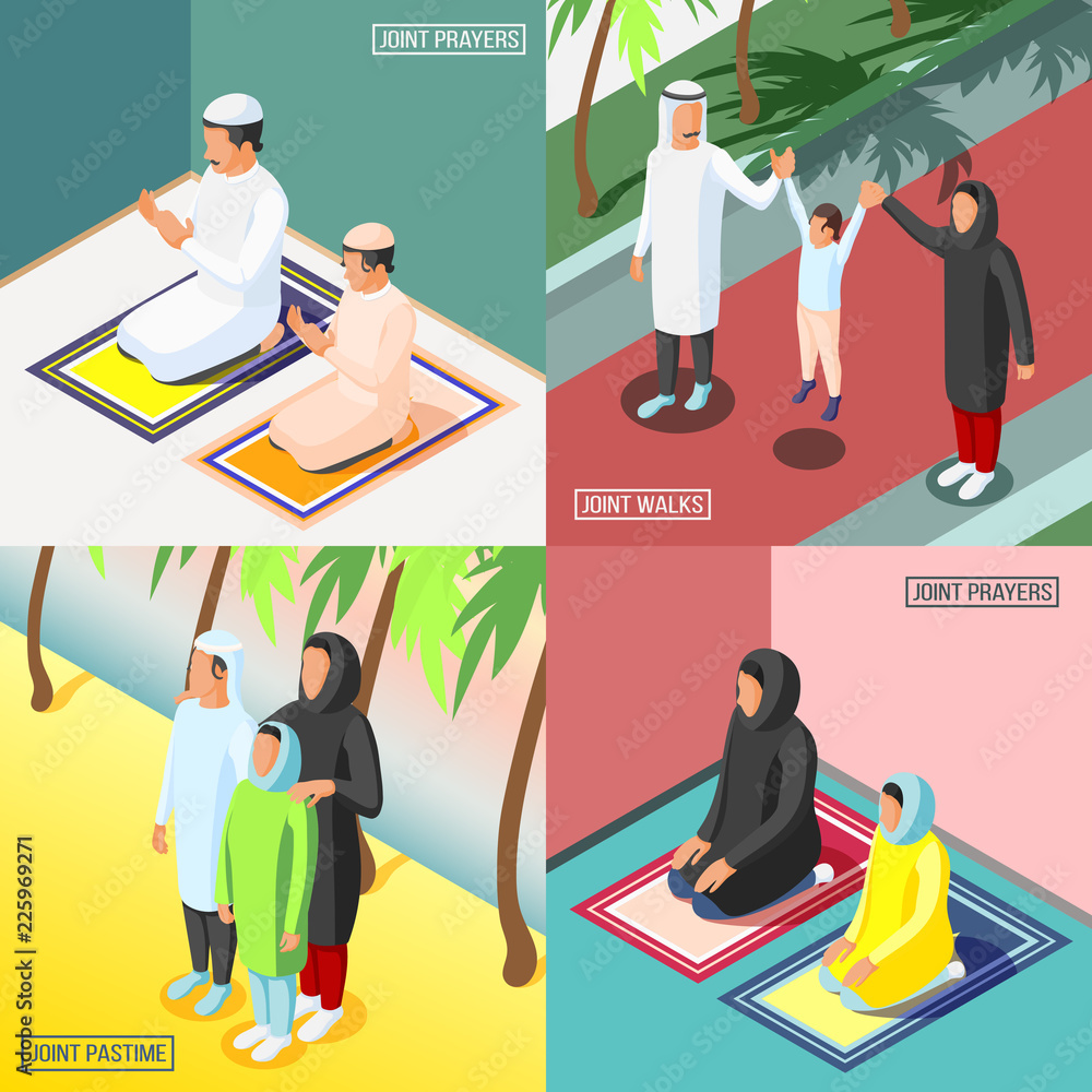 Wall mural arabic family 2x2 isometric concept