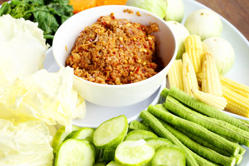 Chili with fresh vegetables in Thailand