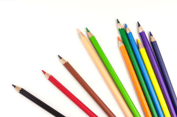 Color pencils isolated on white background with copy space.