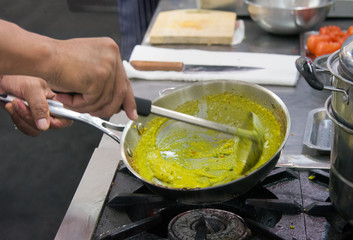 Chef preparing food, meal, in the kitchen, chef cooking, Chef decorating dish, closeup, .chef at work.