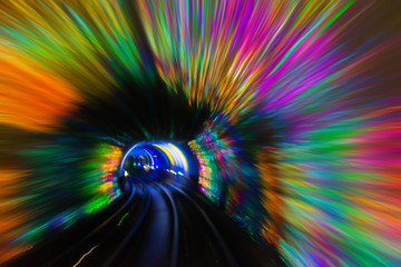 Abstract blur background of speed motion fast in the shanghai underground tunnel with colorful...