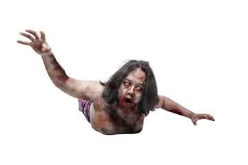 Portrait of zombie man crawling posing