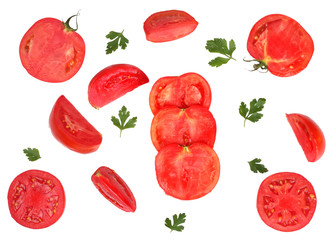 Tomato sliced isolated on white, top view