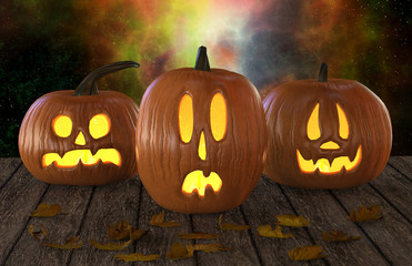 Halloween Pumpkins Jack O Lantern Holiday 3D Illustration