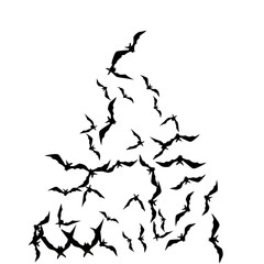 Halloween background with black bats on white. Halloween party card background template. black flying bats.
